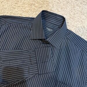 Paul Smith Shirt Mens 17 42 Black Stripe Cotton Polyester Dress Long Sleeve